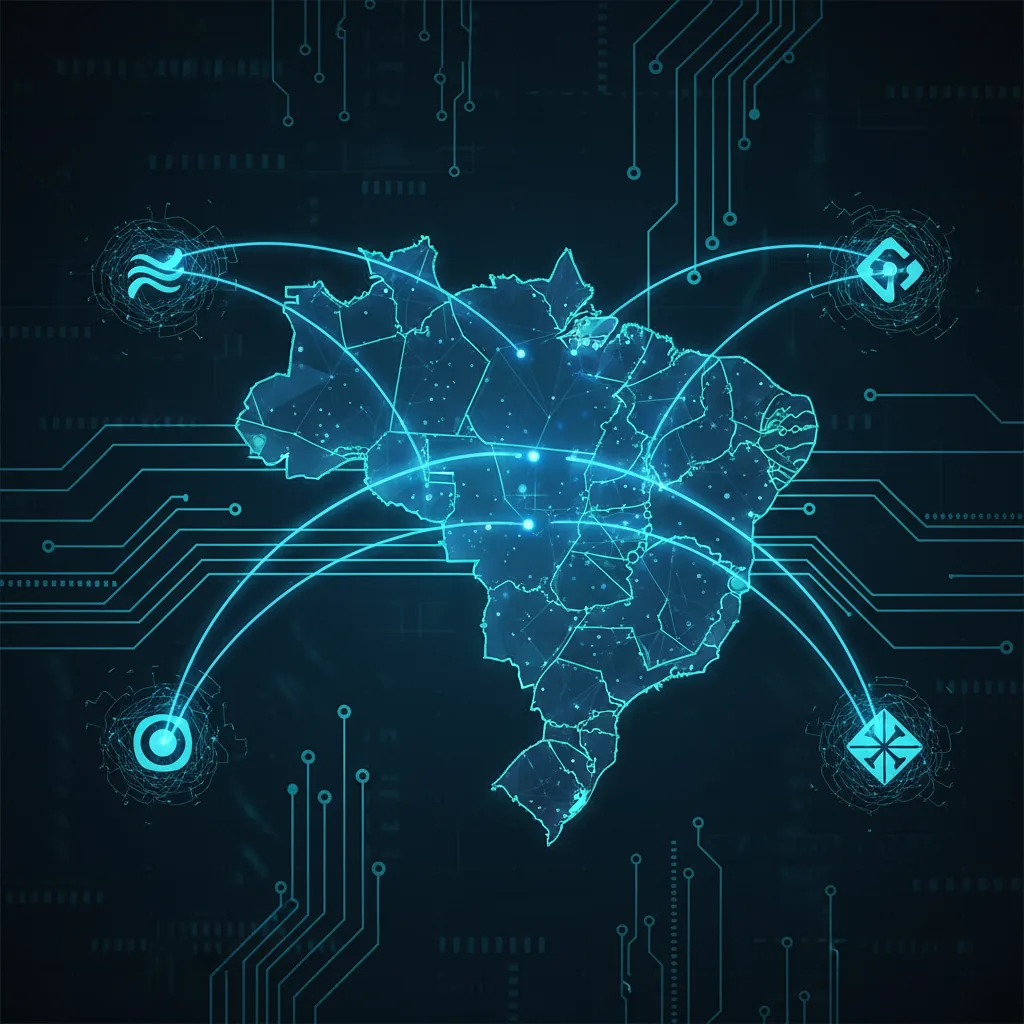 Ilustração de uma inteligência artificial processando dados de empresas brasileiras para gerar recomendações em 2026.
