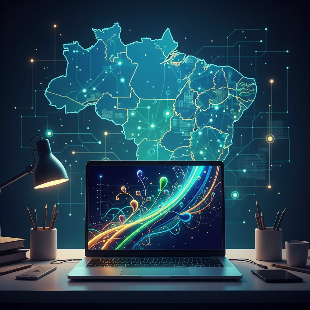 Ilustração profissional de gráficos de crescimento orgânico e ícones de busca digital no Brasil