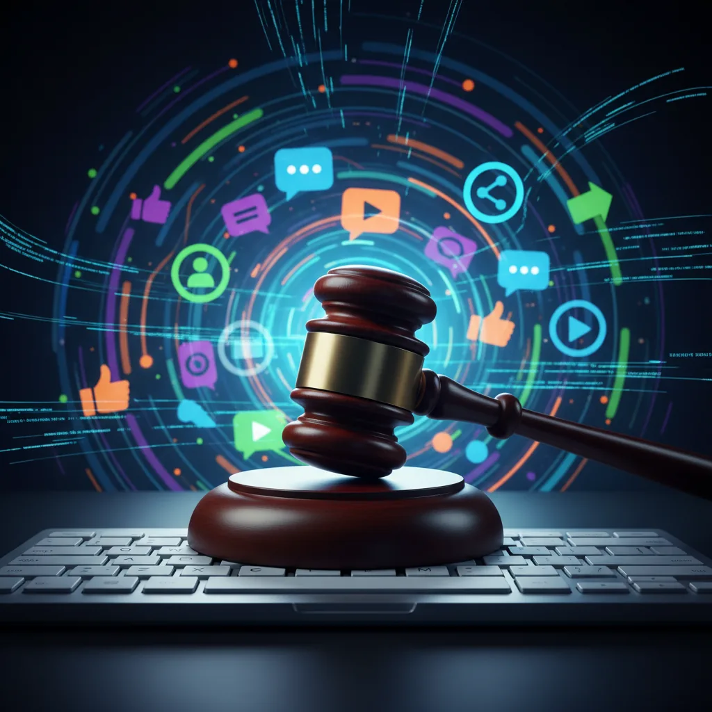 Gavel em cima de um teclado, simbolizando a regulamentação de big techs no Brasil em 2026.
