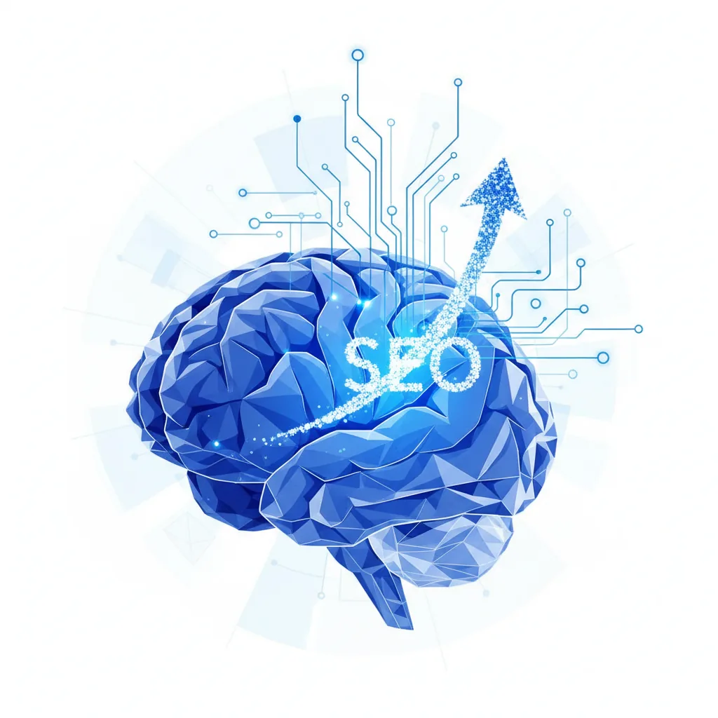 Representação abstrata da conexão entre SEO e IA em 2026, mostrando uma rede digital conectada.