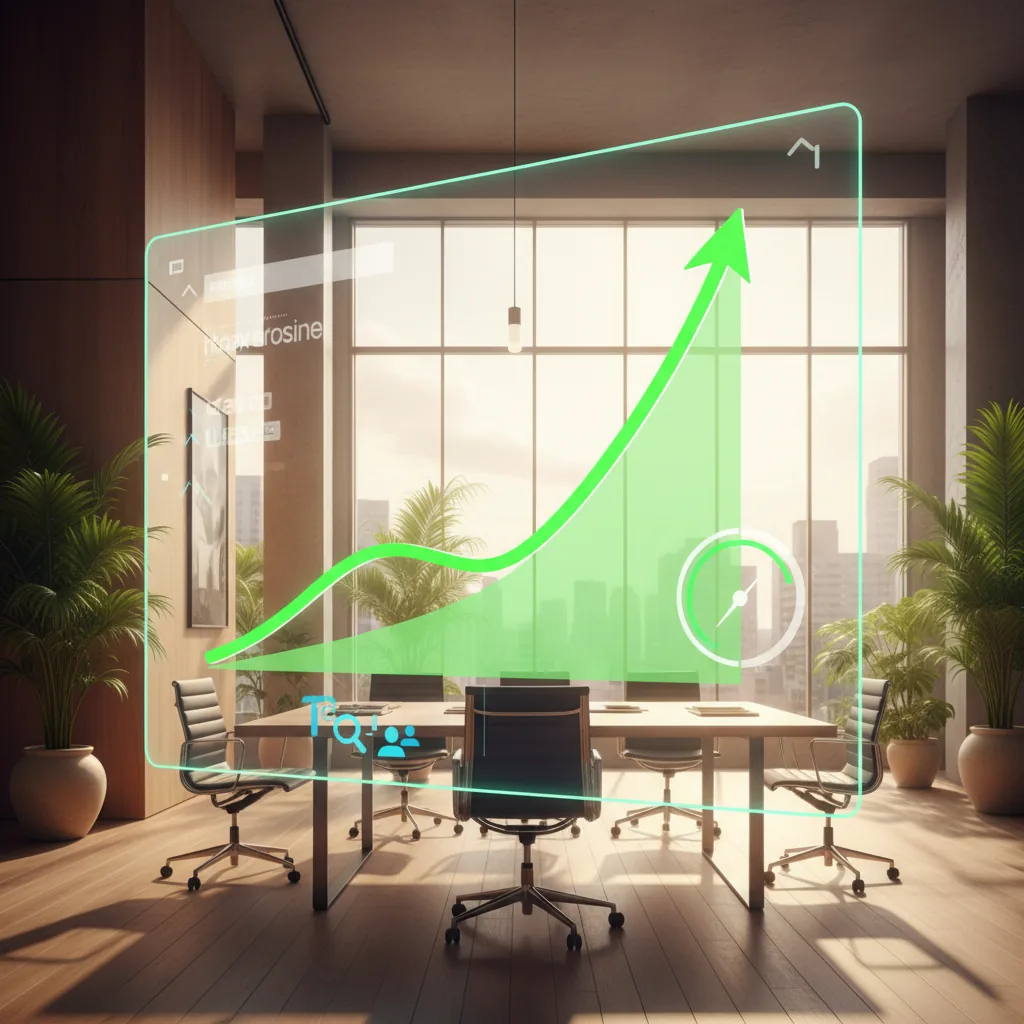 Infográfico moderno mostrando o crescimento de um gráfico de tráfego orgânico em uma tela de computador professional.