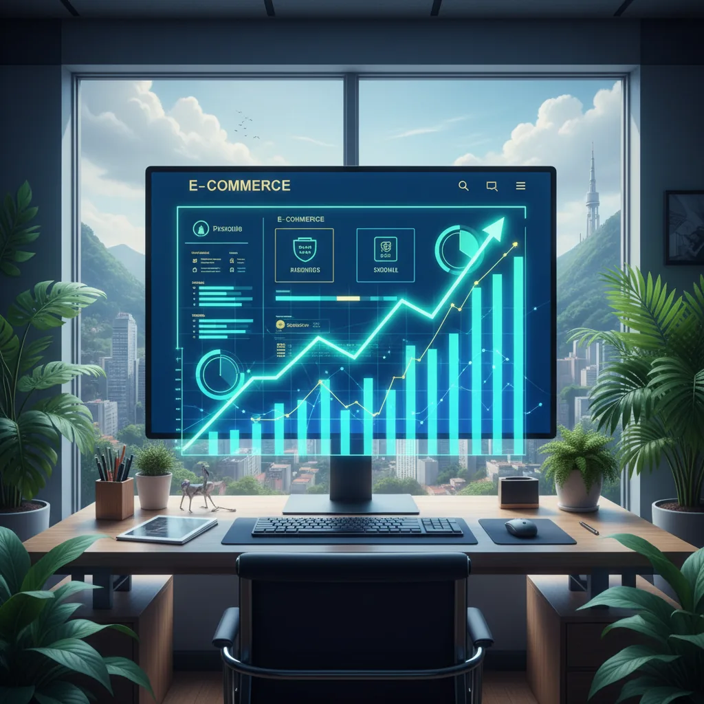 Infográfico mostrando gráfico de crescimento de faturamento orgânico em e-commerce brasileiro elevado em 2026